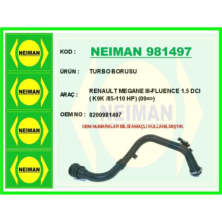 BESCHER TURBO BORUSU MEGANE III 09> SCENIC III 09> FLUENCE 09> 1.5DCI (8200981497)
