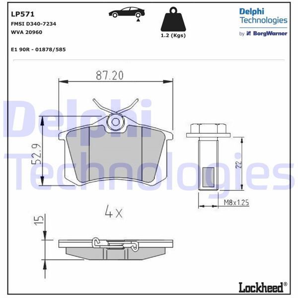 DELPHI ARKA FREN BALATA RENAULT CLIO 05 KANGOO 01 LAGUNA 96 FLUENCE 09 MEGANE 96 CITROEN BERLINGO 99 C2 C3 C4 03 DS4 11 PEUGEOT 307 00 308 07 PARTNER 96 VW POLO CLASSIC 95 01 GOLF III-IV-PASSAT III (1H0698451F)