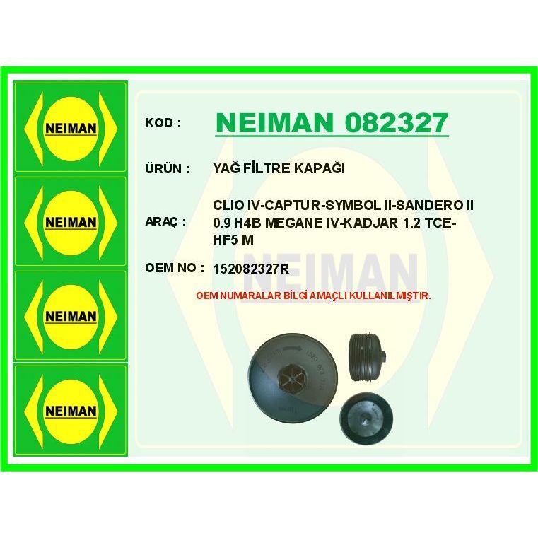 BESCHER YAĞ FİLTRE KAPAĞI RENAULT CLIO IV-CAPTUR-SYMBOL II-SANDERO II 0.9 H4B MEGANE IV-KADJAR 1.2 TCE-HF5 M (152082327R)