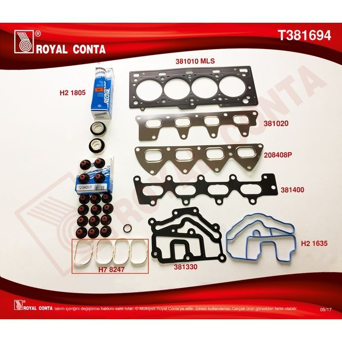 ROYAL ÜST TAKIM CONTA REINZ KEÇE SUBAP LASTİK MGN II-CLIO III-SCENIC II-III 1.6 16V K4M 110-112-113 HP (7701474372)