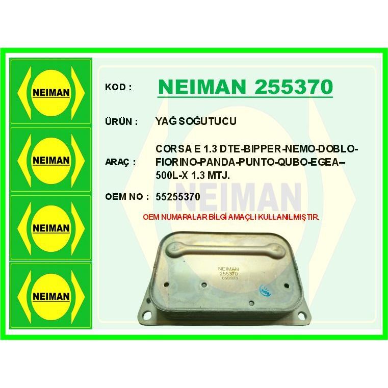 BESCHER YAĞ SOĞUTUCU FIAT EGEA 16> 500L 12> DOBLO 15> FIORINO 16> ALFA ROMEO MİTO 09>18 1.3D MTJ EURO 6 (46339229)