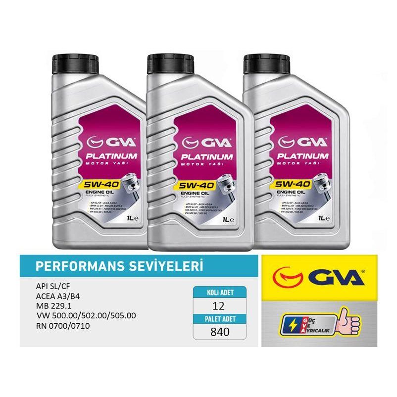 GVA MOTOR YAĞI 5W40 1 LT PLATINUM TAM SENTETİK API SL/CF (5W40)