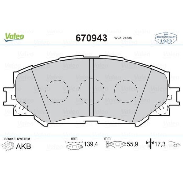 VALEO ÖN FREN BALATA TOYOTA AURIS. COROLLA 1.6L 1ZR-FE ZRE151 07-11 / 1.33L 1NR-FE NRE150 6 VITES 10-12 (0446502220)