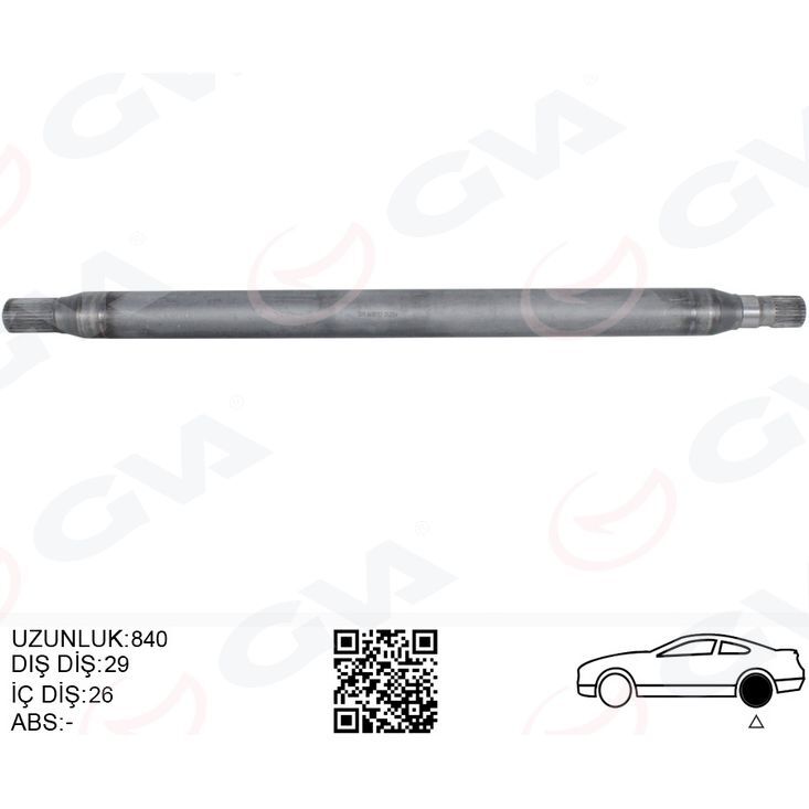 GVA AKS MILI ARKA SOL INCE KISA 840MM MERCEDES SPRINTER B906 . VW CRAFTER 30-35-50 Z:26-29 (2E0501171E)