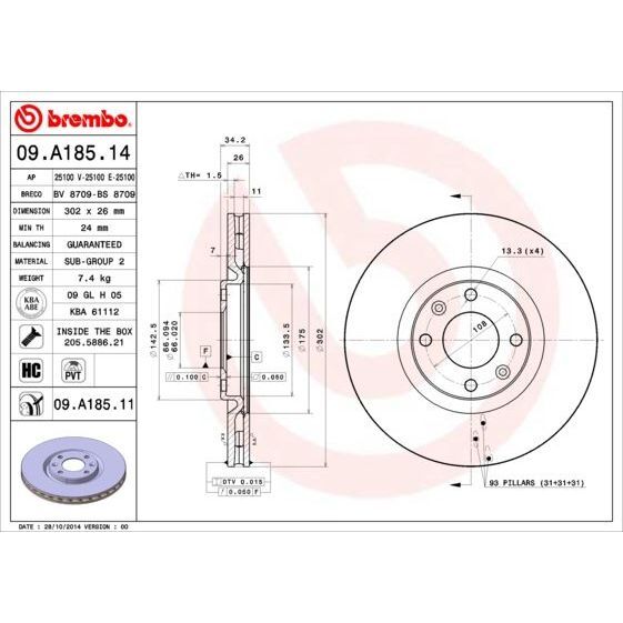 BREMBO ÖN FREN AYNASI CORSA F E 19> MOKKA E 20> 208 19> 2008 19> 308 07> 3008 09> 5008 09> C4 20> DS5 15> DS3 18> 302X34X4DL HAVALI (4249.64)