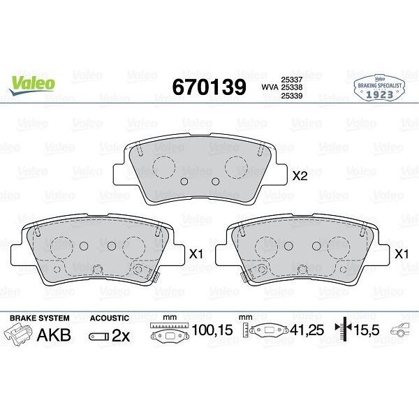 VALEO ARKA FREN BALATA HYUNDAI I20 1.2L G4LA 15-20 1.4L G4LC 15-18 1.4L D4FC CRDI 15-18 / ELANTRA 1.6L D4FB G4FG 16- / KIA SOUL 1.6L D4FB 14- / SPORTAGE 1.6L G4FD G4FJ T-GDI 15- 1.6L D4FE 18- DELIKLI (58302C8A30)