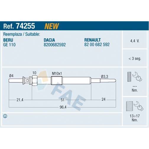 FAE KIZDIRMA BUJISI RENAULT MEGANE III FLUENCE CLIO III KANGOO SCENIC MODUS DUSTER LOGAN SANDERO 1.5 DCI (8200682592)