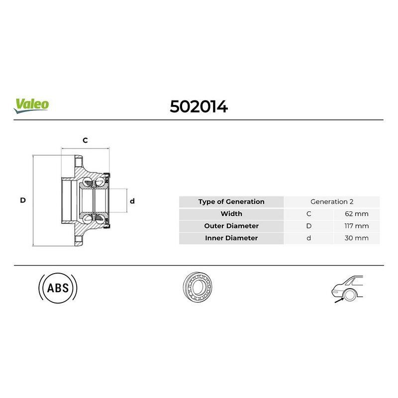 VALEO ARKA TEKER PORYASI RULMANLI DOBLO-BIPPER-NEMO-TEMPRA-MAREA-PALIO-SIENA-PUNTO-FIORINO-LINEA ABS Lİ 30X117X61.7 (1606635380)