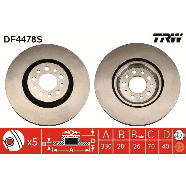 TRW ÖN FREN AYNASI ALFA ROMEO 159 08>12 GIULIETTA 10>18 JEEP CHEROKEE 14> 330X28X40 (51731346)