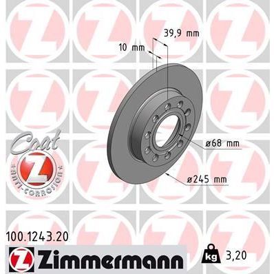 ZIMMERMANN ARKA FREN AYNASI AUDI A4 8E2.B6 11/00 A4 AVANT 8E5.B6 09/01 SEAT EXEO 09 245X9.9X10DL 986478986-DF4186 (8E0615601B)