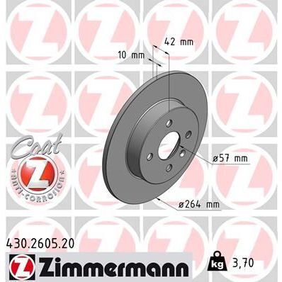 ZIMMERMANN ARKA FREN AYNASI ASTRA H L67 04 14 COMBO C 01 11 MERIVA A 03 10 264X10X4DL DOLU (569116)