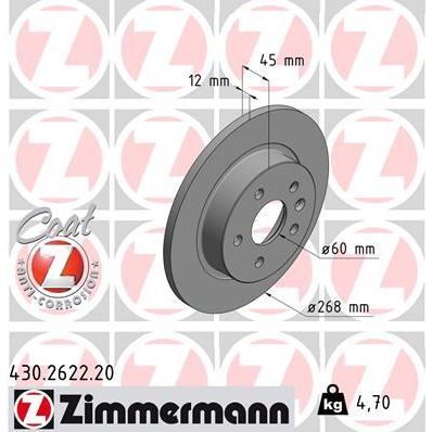 ZIMMERMANN ARKA FREN AYNASI ASTRA J 09 MOKKA 13 CRUZE 09 AVEO 11 TRAX 12 268.5X12X5DL DOLU 569074-95527032-95527032 (13502135)