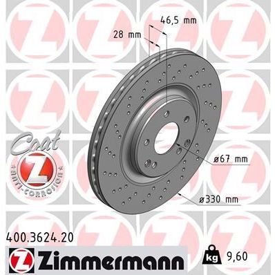 ZIMMERMANN FREN DISKI ON MERCEDES W203 CL203 S203 C209 A209 R171 AMG SPOR TIP (A2034211312)