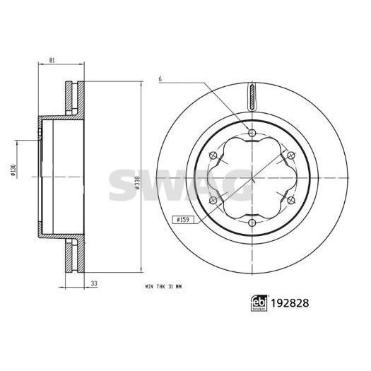 SWAG FREN DİSKİ TRANSİT V 14 RWDTRANSİT V 19 4X4TRANSİT V 19 FWDTRANSİT V 19 RWD FEBI 192828 (2407574)