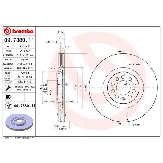 BREMBO FREN DİSKİ ÖN BORA/GOLF/OCTAVIA/IBIZA/LEON/TOLEDO/A3/TT 98> (8L0615301)