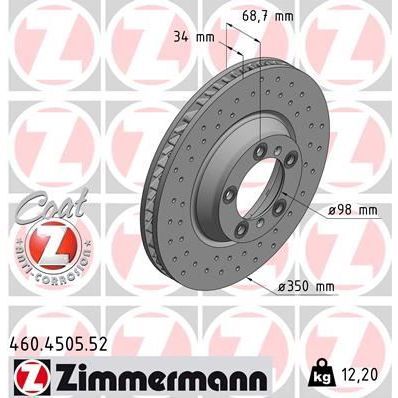 ZIMMERMANN FREN DİSK DELİKLİ ON SAG PORSCHE CAYENNE 9YA 17 PANAMERA 971 16 350 MM - 34 MM (971615302)