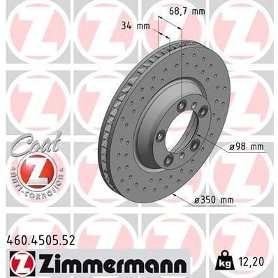 ZIMMERMANN FREN DİSK DELİKLİ ON SAG PORSCHE CAYENNE 9YA 17 PANAMERA 971 16 350 MM - 34 MM (971615302)