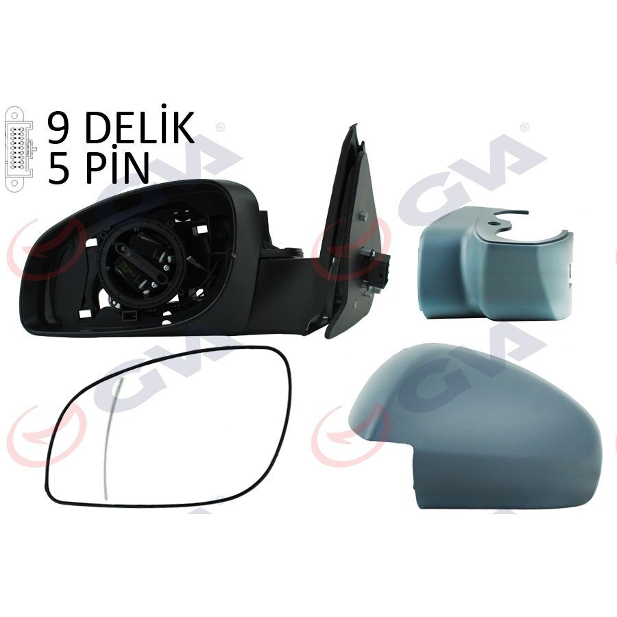 GVA DIŞ DİKİZ AYNASI SOL VECTRA C 03> ELEKTRİKLİ ISITMALI ASTARLI ASFERİK 5 FİŞ VM-966EHPAL (6428264)