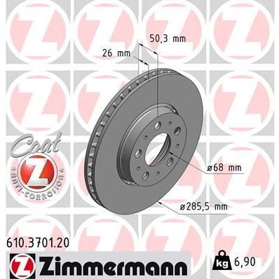 ZIMMERMANN ÖN FREN AYNASI VOLVO S60 00-10 S80 98-06 V70 97-07 XC70 00-07 285X5DL KÜÇÜK TİP 986479210-DF4238 (2724037)