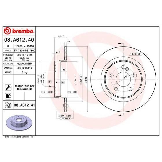 BREMBO FREN DISKI ARKA MERCEDES W204 S204 C204 C207 A207 (A2044231512)