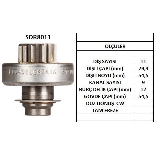LUCAS MARŞ DİŞLİSİ 11 DİŞ-9 KANAL ZEN 1023 PEUGEOT-CITROEN-RENAULT PARTNER-BERLINGO-P405D VOLVO JPX JEEP (5841.85)