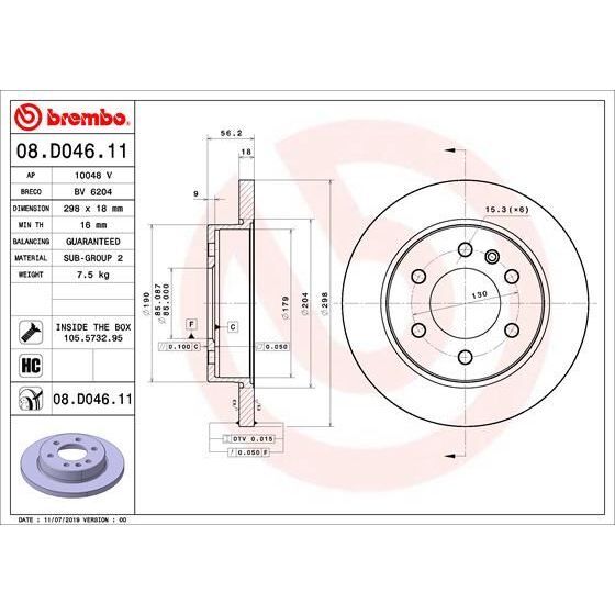 BREMBO FREN DISKI ARKA MERCEDES SPRINTER B907 B910 18> ELEKTRONIK PARK FRENI (A9104232100)