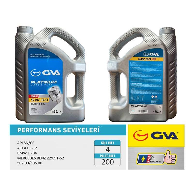 GVA MOTOR YAĞI 5W30 4 LT PLATINUM PARTİKÜLLÜ-DPF TAM SENTETİK API SN/CF (5W30)