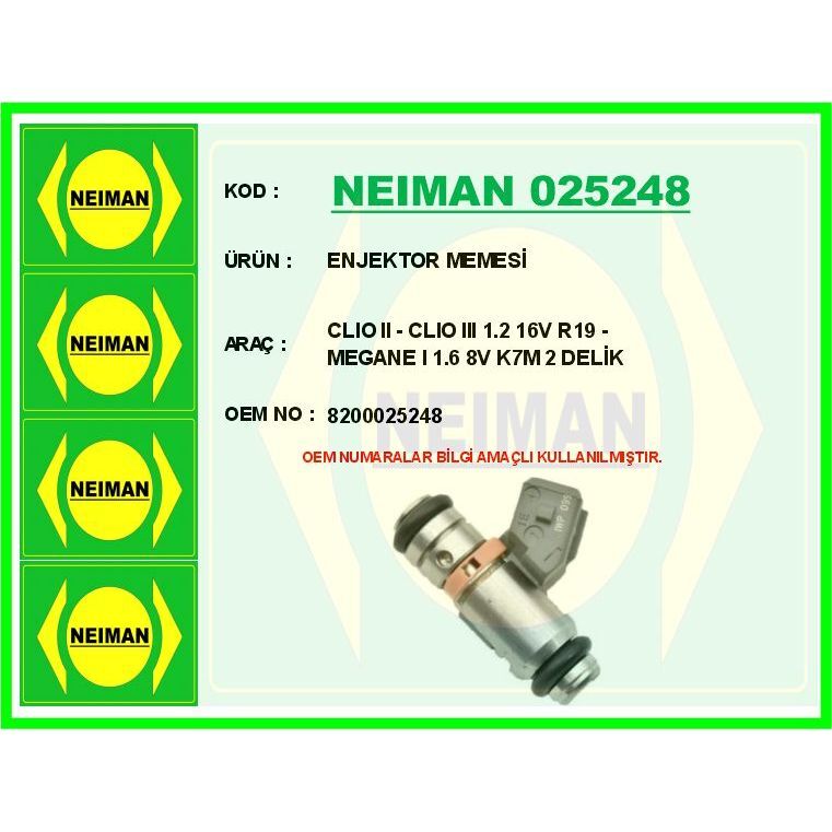 BESCHER ENJEKTOR MEMESİ CLIO II - CLIO III 1.2 16V R19 - MEGANE I 1.6 8V K7M 2 DELİK (8200025248)