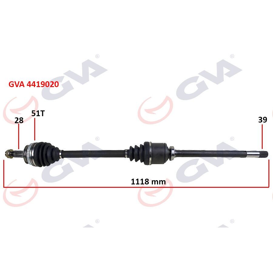 GVA AKS KOMPLE ÖN SAĞ RENAULT MASTER II 98>06 OPEL MOVANO A 98>01 1.9DCI 2.2DCI 2.5DCI 2.8DCI 51DİŞ 1118MM (7700102980)