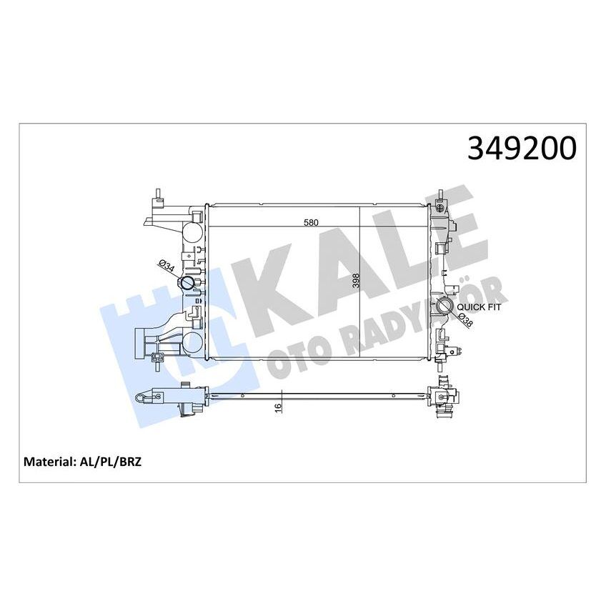 KALE-RADYATOR RADYATÖR MEKANİK ASTRA J-ZAFIRA TOURER C-CRUZE 1.4-1.6 AL/PL/BRZ 580X398X16 (1300299)