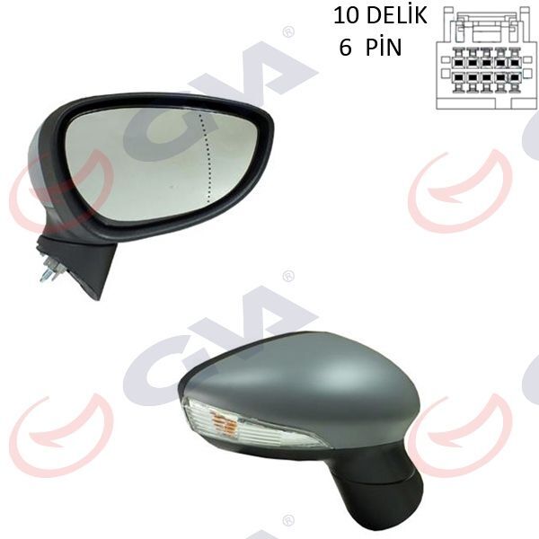 GVA DIŞ DİKİZ AYNASI SOL FORD FİESTA 13> ELEKTRİKLİ ISITMALI ASTARLI 10 DELİK-6 PİN 6 FİŞ VM-6326EHPAL (C1BB17683DD)