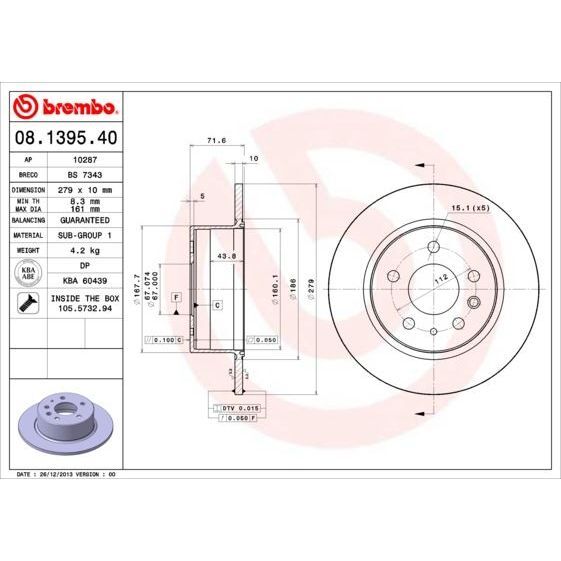 BREMBO FREN DISKI ARKA MERCEDES W115 C123 S123 W116 W126 W123 (A1264230012)
