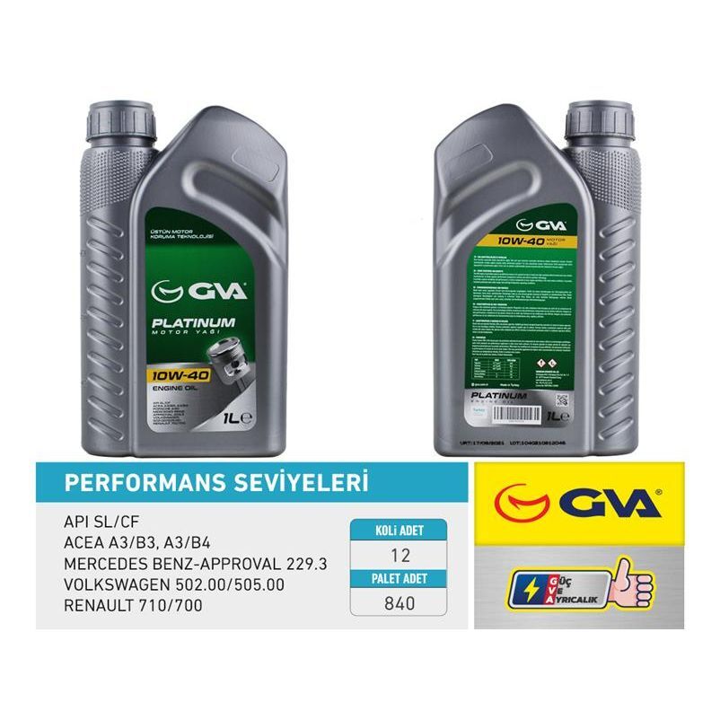GVA MOTOR YAĞI 10W40 1 LT PLATINUM YARI SENTETİK API SL/CF (10W40)