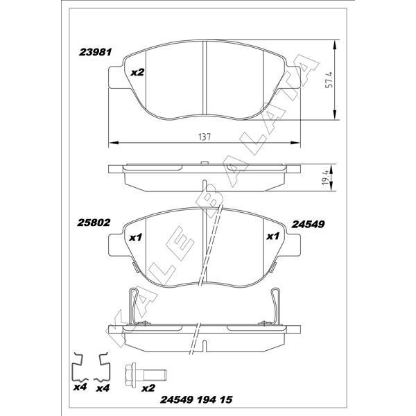KALE BALATA ÖN BALATA CORSA D BÜYÜK TİP 1.3 CDTI 07/06 > FIAT 500L 12> 0.9T 1.4 1.3D MTJ 1.6D MTJ (77366481)