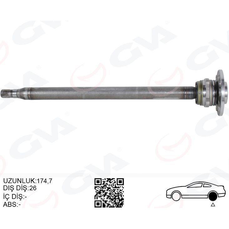 GVA AKS MILI ARKA SOL INCE KISA 840MM MERCEDES SPRINTER B906 . VW CRAFTER 30-35-50 Z:26-29 PORYALI (2E0501171E)