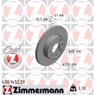 ZIMMERMANN ÖN FREN AYNASI CORSA B-ASTRA F-VECTRA A-ASCONA C-COMBO B 94-01 236X13X4DL DOLU (93182290)