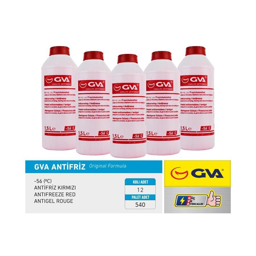 GVA ANTİFRİZ 1.5 LT -56 C KIRMIZI LONG LİFE KOLI 12 AD ORGANIK