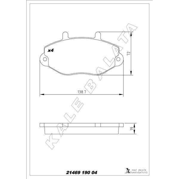 KALE BALATA FREN BALATASI ÖN FORD TRANSİT 92> T15-M15 (92VB2K021BE)