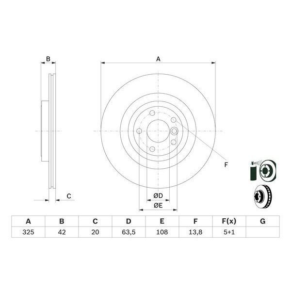 BOSCH FREN DISKI ARKA HAVALI KAPLAMALI JAGUAR XE X760 XF II X260 2015 (T4N1744)