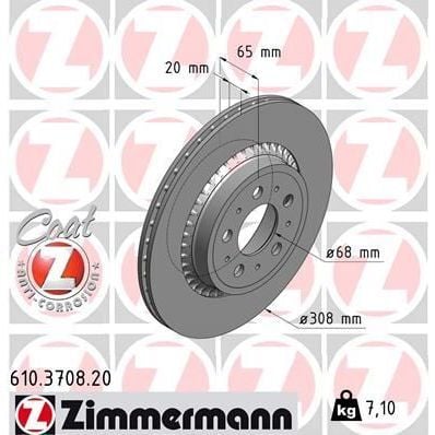 ZIMMERMANN ARKA FREN AYNASI VOLVO XC90 2.5T-3.2AWD-D3-D5-T6 2002 2012 17 JANT 308X20X5DLXHAVALI 986479320-DF4338 (31423152)