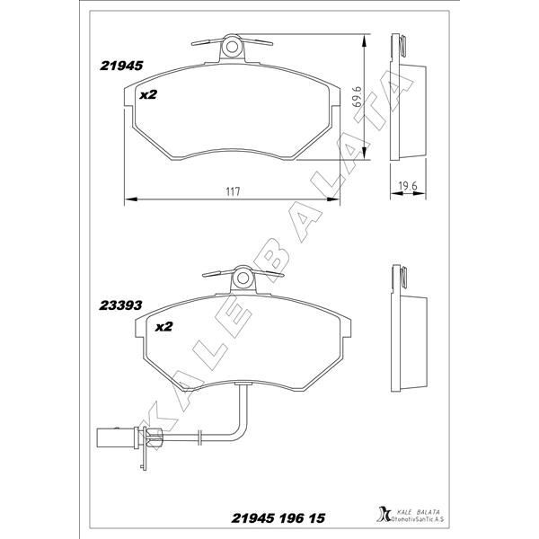 KALE BALATA ÖN BALATA FİŞLİ KÜÇÜK TİP PASSAT-A4 97-04 GDB1366 (8E0698151B)