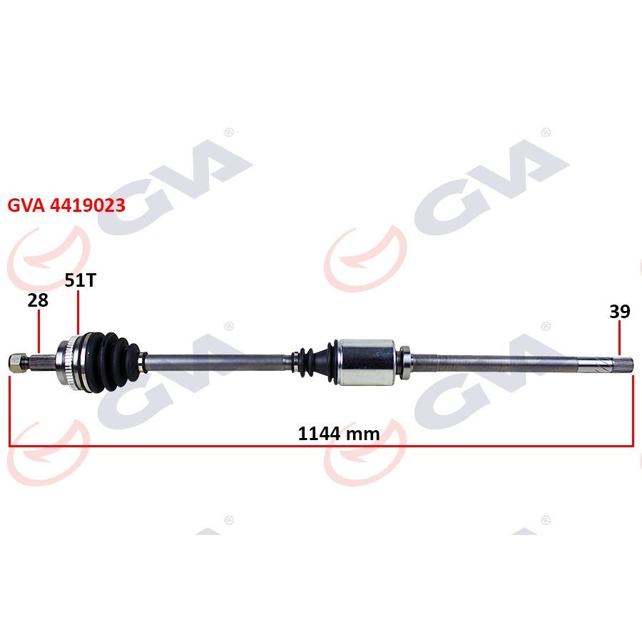 GVA KOMPLE AKS SAĞ MASTER 2 2.5 DCİ 98-10 ABS Lİ 51DİŞ 1144MM (8200169288)
