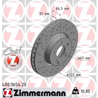 ZIMMERMANN FREN DISKI ON MERCEDES W204 S204 W212 S212 C207 A207 (A2044211012)