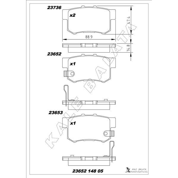 KALE BALATA ARKA FREN BALATA HONDA CIVIC 1.4L 1.6L VTEC EP ES EU FD6 FK2 01-13 / ACCORD 2.0L F20 94-98 / CR-V 2.0L K20 RD8 02-06 / LEGEND 3.2L KA7 KA8 24V 91-96 / SUZUKI SX4 1.6L M16A RW415 05-> (43022S7S010)