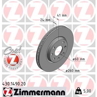 ZIMMERMANN ÖN FREN AYNASI CORSA C - COMBO C 01>11 MERIVA A 03>10 TIGRA 04>09 260X24X4DL HAVALI (569000)