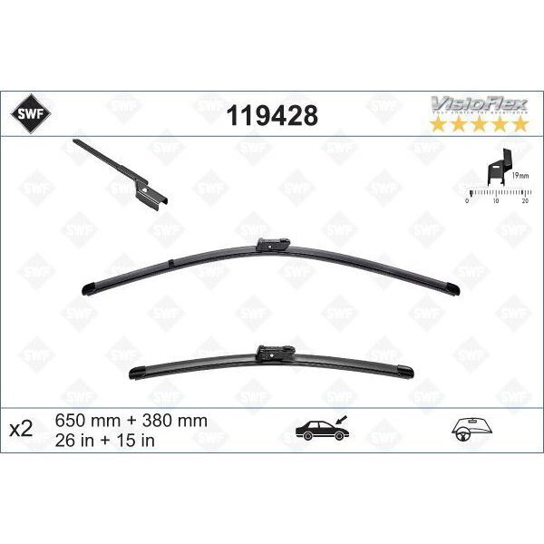 VALEO ÖN SİLECEK SÜPÜRGESİ 650/380MM MUZ TİPİ PARTNER TEPE - BERLINGO 08 GRANDE PUNTO -LINEA 08 FIAT 5 00L 12 FIESTA VI 08 CORSA D 06 CORSA E 14 AVEO 11 MITO 09 SWF (1726328)