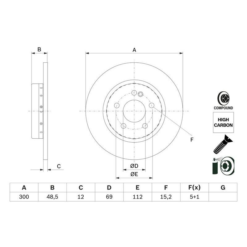 BOSCH FREN DISKI ARKA MERCEDES C-CLASS W205 S205 C205 A205 (A0004230512)