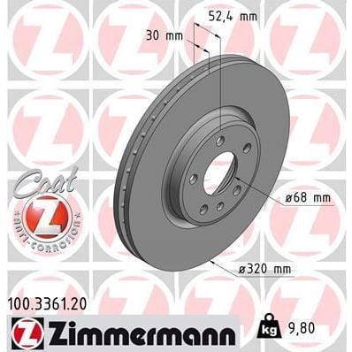 ZIMMERMANN ÖN FREN AYNASI A4-A5-A6-A7-Q5 320X30X28XHAVALI 0986479C49-DF6148 (8R0615301)