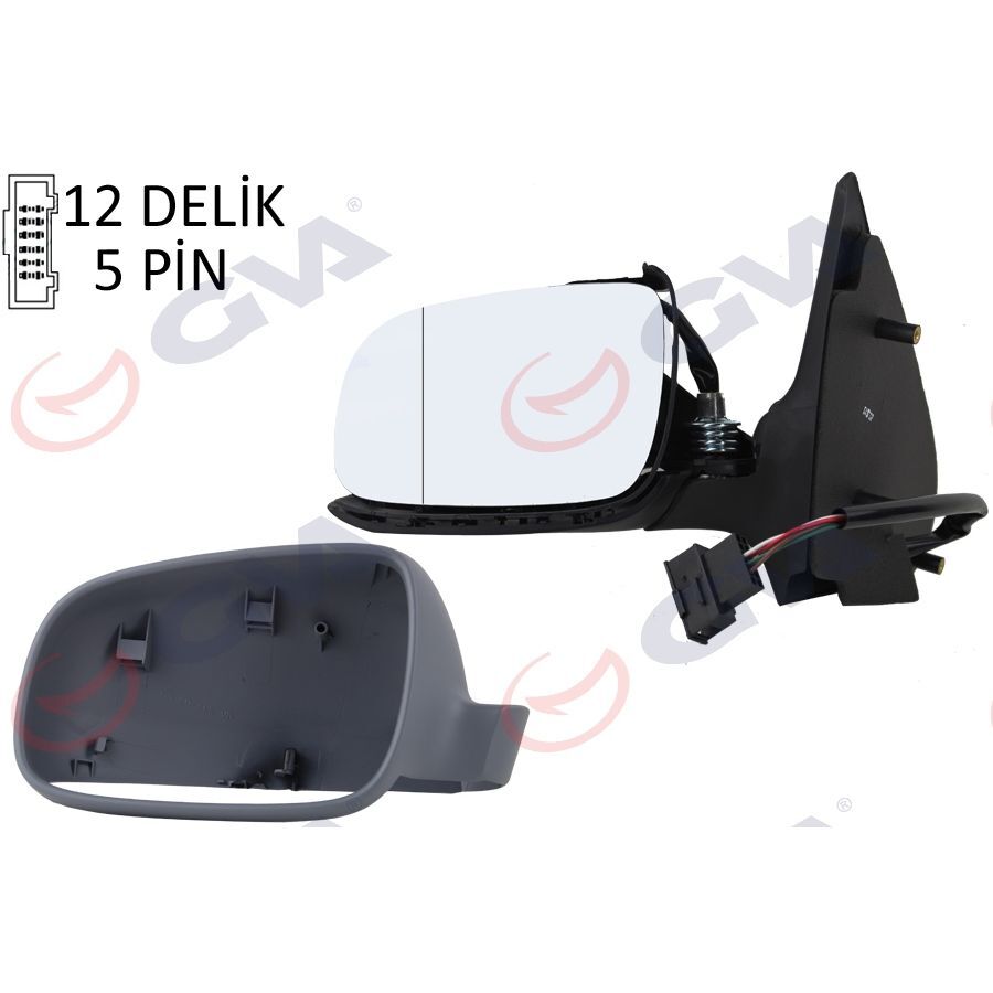 GVA DIŞ DİKİZ AYNASI SOL POLO 00> ELEKTRİKLİ ISITMALI ASTARLI ASFERİK 5 FİŞ VM-192EHAL (6Q0857537A)