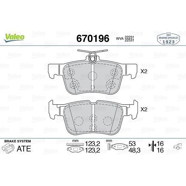 VALEO ARKA DİSK FREN BALATASI FORD EDGE 2.0D 08/15-07/18 FORD KUGA 1.5/1.5D/1.6/2.0/2.0D 11/12 (5302023)